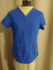 Medical Scrub Top by Scrub Star S/CH Electric Blue w/Pink Trim Cotton Blend VG