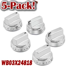 New 5 PCS Replacement For GE Gas Range Stove WB03X24818 Control Knobs Silver USA