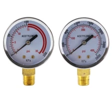 Low and High Pressure Gauges for Acetylene Regulator - 2 inches 1/4"NPT (PAIR)