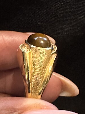よ*け様 タイガーアイ　10K GOLD FILLED ヴィンテージ　「C&C」 10K Yellow Gold filled Tiger Eye With Diamond Accent Size 9 Ring