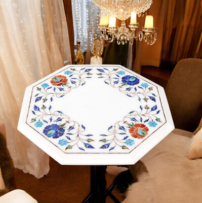 30 '' Weißer Marmor Kaffeetisch Mit Semi Precious Inaly Küchenmöbel Schreibtisch
