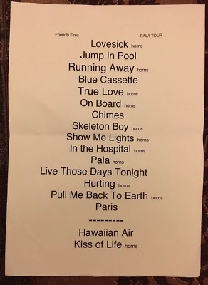 Friendly Fires Setlist Pala Tour Friday 25h Nov 2011 At Brixton Academy London