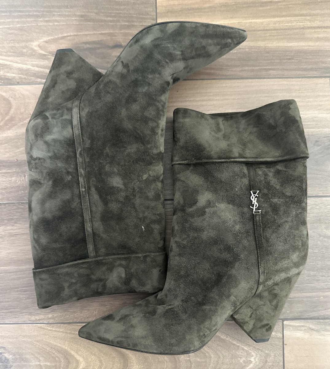 Saint Laurent Niki Suede YSL Booties, Green Suede Size 40/10