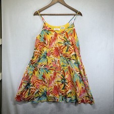 Peach Love California Dress Small Colorful Botanical Bright Spaghetti Lined VTG