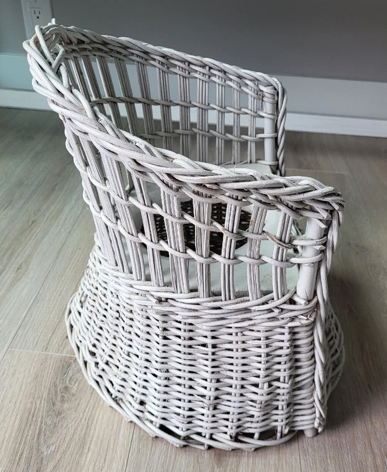 Antique Victorian Wicker Potty Chair Childs Childrens Old Vintage Rattan 15" H. - Image 2 of 4