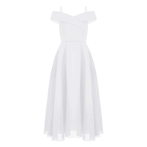 Girls Formal Dress Off Shoulder Chiffon Wedding Bridesmaid Maxi A Line Ball Gown - Picture 64 of 73