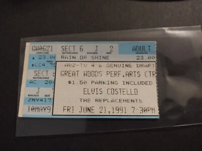1991 Elvis Costello Mighty Like a Rose tour OFFICIAL CONCERT PIN & TICKET Only - Image 1 of 3