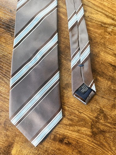 Canali Necktie Silk Brown And White Diagonal Striped Designer Tie Made In Italy - 第 2/6 張圖片