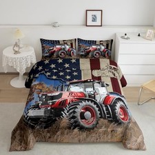 Farming Tractor Bed Comforter Set Size,Rustic Farmhouse Style Queen Multi 04