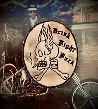 DRINK FIGHT F old school vintage winged skull motorcycle biker jacket patch 70's