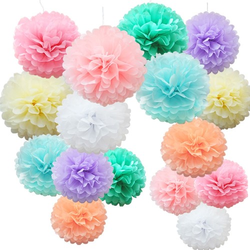Time to Sparkle 16 PACK Tissue Paper Pompoms Fluffy Flower Party Hanging Decor - Picture 2 of 24
