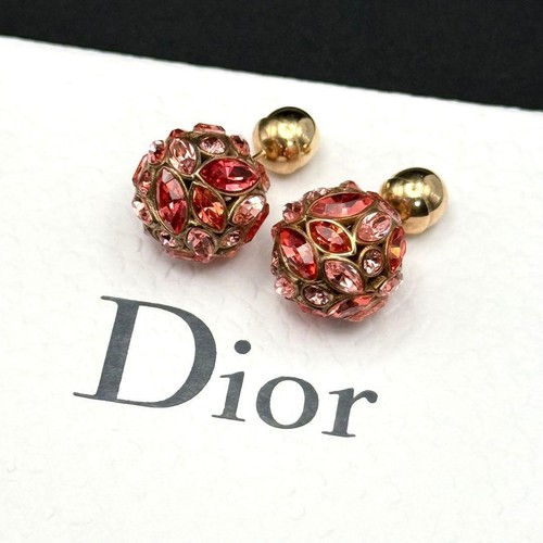 Christian Dior Earrings Tribales Engraving Stone Pink Gold Color From Japan