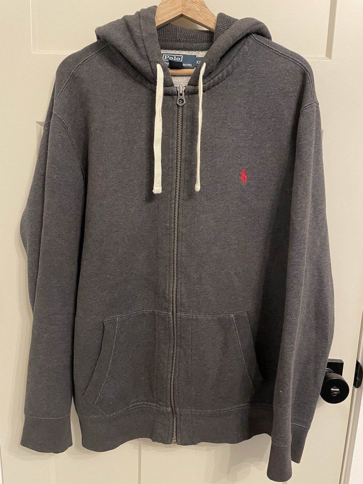 Polo uomo Ralph Lauren foderata in pile giacca full zip grigio XXL 2XL cotone rosso pony