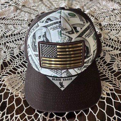 NEW Black Eagle Trucker Hat Cap SnapBack American Flag Ben Franklin Money Bills