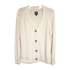 Gap Cardigan Women's Light Beige 100 Soft Cotton V-neck Relaxed Fit Size Small