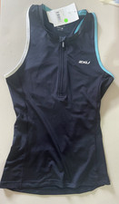 New 2XU Women Core Tri Tank Small Black Print Contrast WT6441a Triathlon