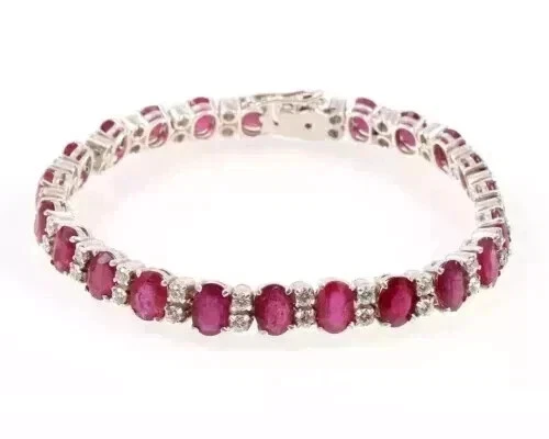 8ct Oval Cut Lab Created Ruby 14K WhiteGold Plated Tennis Bracelet ForWomen's 7" - Image 2 of 4