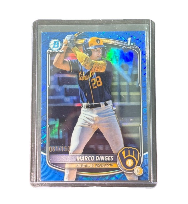 2025 Bowman Chrome Marco Dinges 1st Bowman Blue Reptilian /150 Brewers