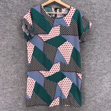 SheIn Dress Women L Large Blue Polka Dot Shift Short Hook & Eye Short Sleeve