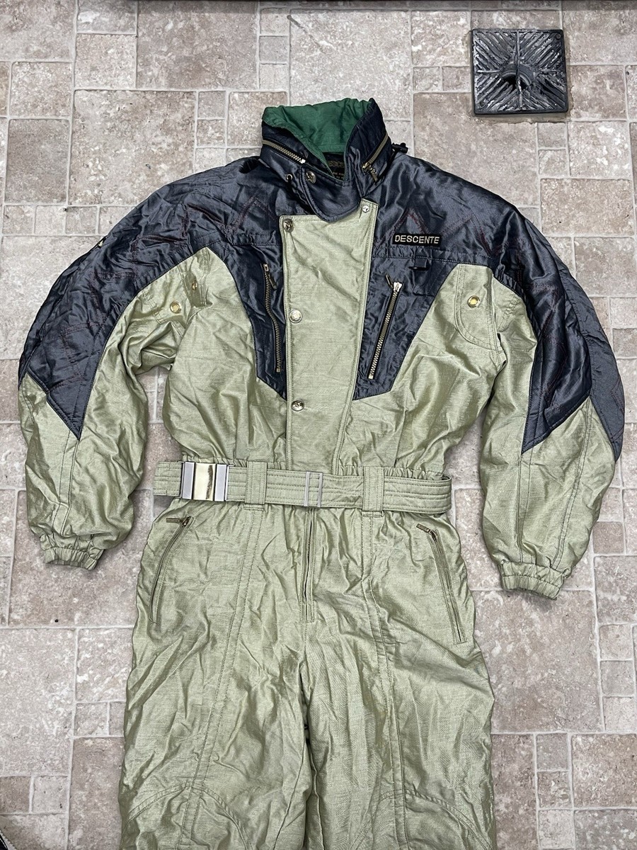 VTG 1980s Descente Green Ski Suit One Piece Snowsuit Snow Bib