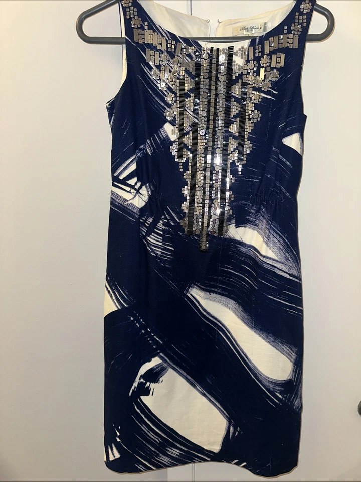 Beth Bowley Abstract Print Sequins Sleeveless Dress Party Cocktail Career 2 - Image 3 of 4