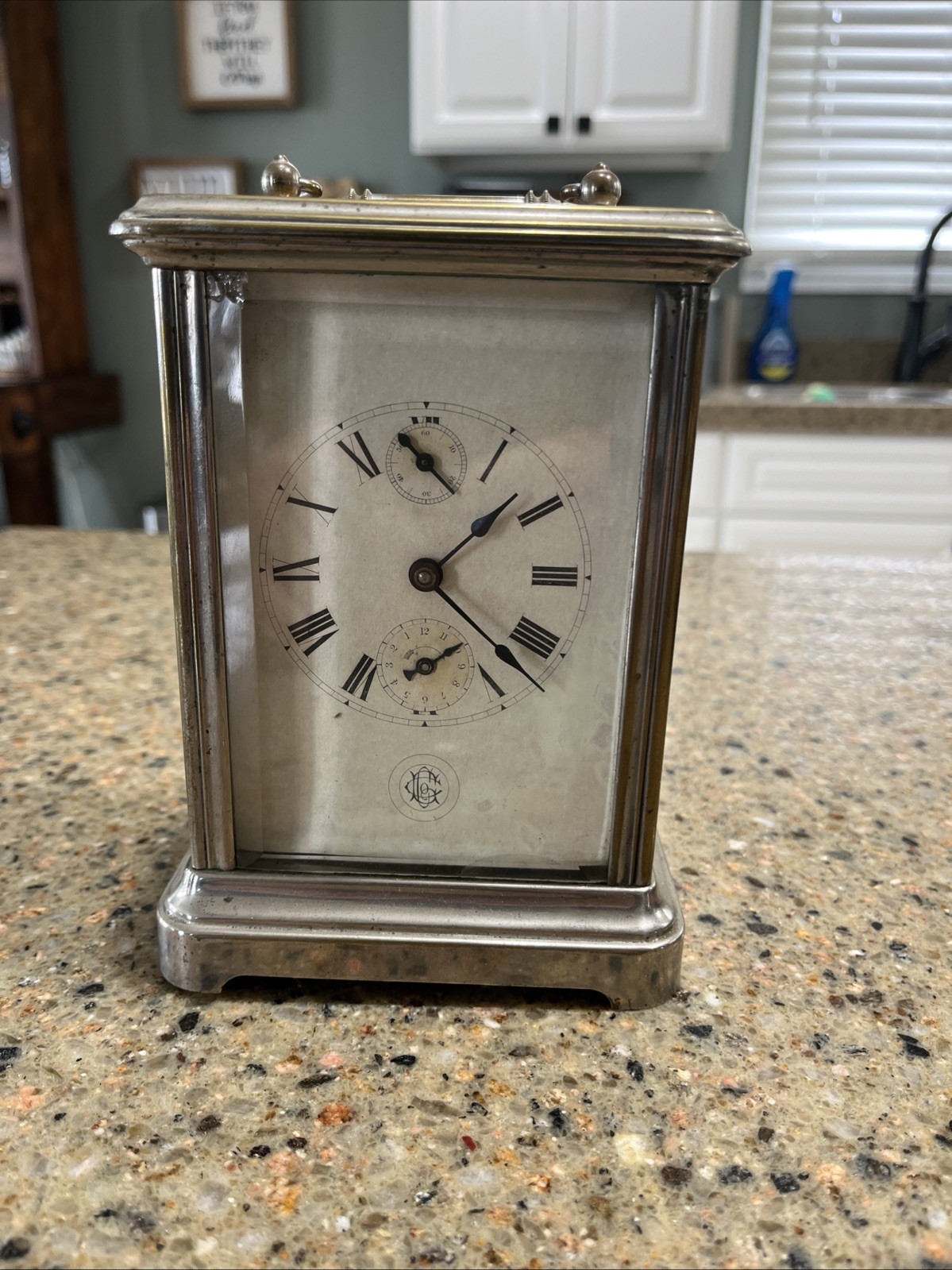 Stunning Antique Gilbert Brass Nickel Plated Carriage Alarm Clock With Key