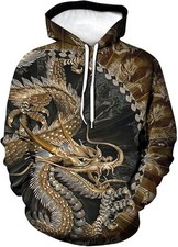3D Golden Dragon Hoodie Asian Mythic Art Print Pullover Sweatshirt Unisex
