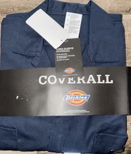 Dickies ~ Coveralls Navy Blue Long Sleeve Polyester Elastic At Waist ~ L Reg