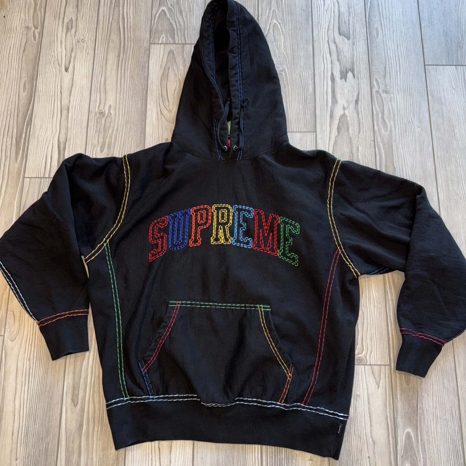 Sweat à capuche Supreme Big Stitch noir petit