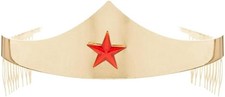 Easy to Adjust Metal Headband Adorable Wonder Woman Golden Tiara w/ Red Gem Star
