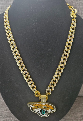 Jacksonville Jaguars Cuban Link Chain Luxury Iced Out Crystal 24'' Necklace 4