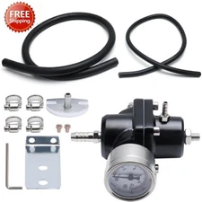 Aluminum Universal Adjustable Fuel Pressure Regulator + Gauge+ Fitting Kit Black