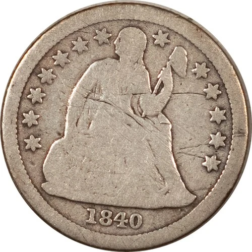 1840 SEATED LIBERTY DIME DRAPERY - CIRCULATED, WITH OLD OBV SCRATCHES! SCARCE!