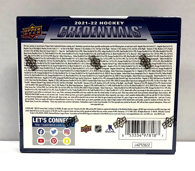 2021-22 Upper Deck Credentials Hockey Factory Sealed Hobby Box - Image 2 of 3