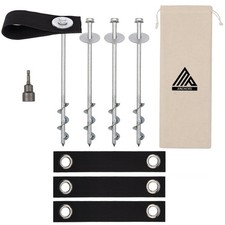 Trampoline Anchors High Wind Heavy Duty 12" Set of 4/6/8 with Straps, Drill B...
