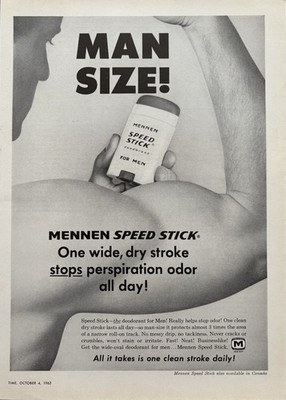 1963 Mennen Speed Stick Original Advertisement Man Size Deodorant Print Ad