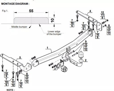 Swan Neck  Tow Bar For TOYOTA Highlander II (2008-2014) T-141
