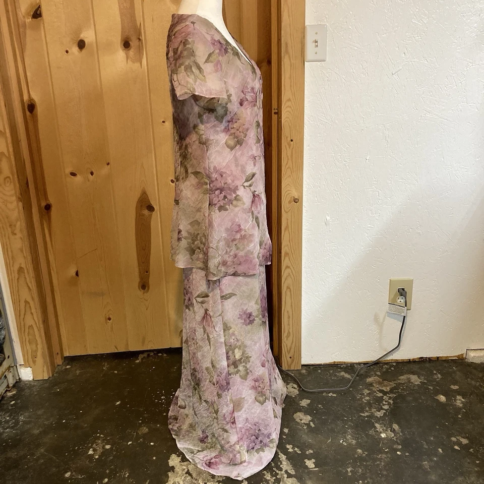 Maxi túnica para mujer Jessica Howard forrada simulada malva rosa vino flores talla 12 EE. UU. Foto 4 de 4