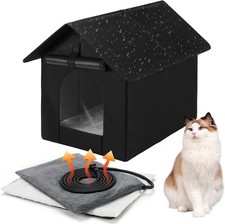Heated Outdoor Cat House Double Door Heater Cats Shelter Weatherproof Foldable