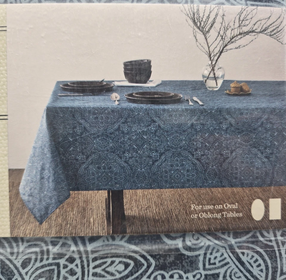 Bee & Willow 60x84 Etched Chambray Laminate Tablecloth Resists Stain Oblong Oval - Image 3 of 4