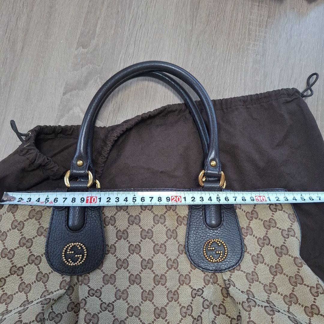 Gucci Tote Bag Frill Design Canvas Leather Beige Dark Brown Near Mint thumbnail 10