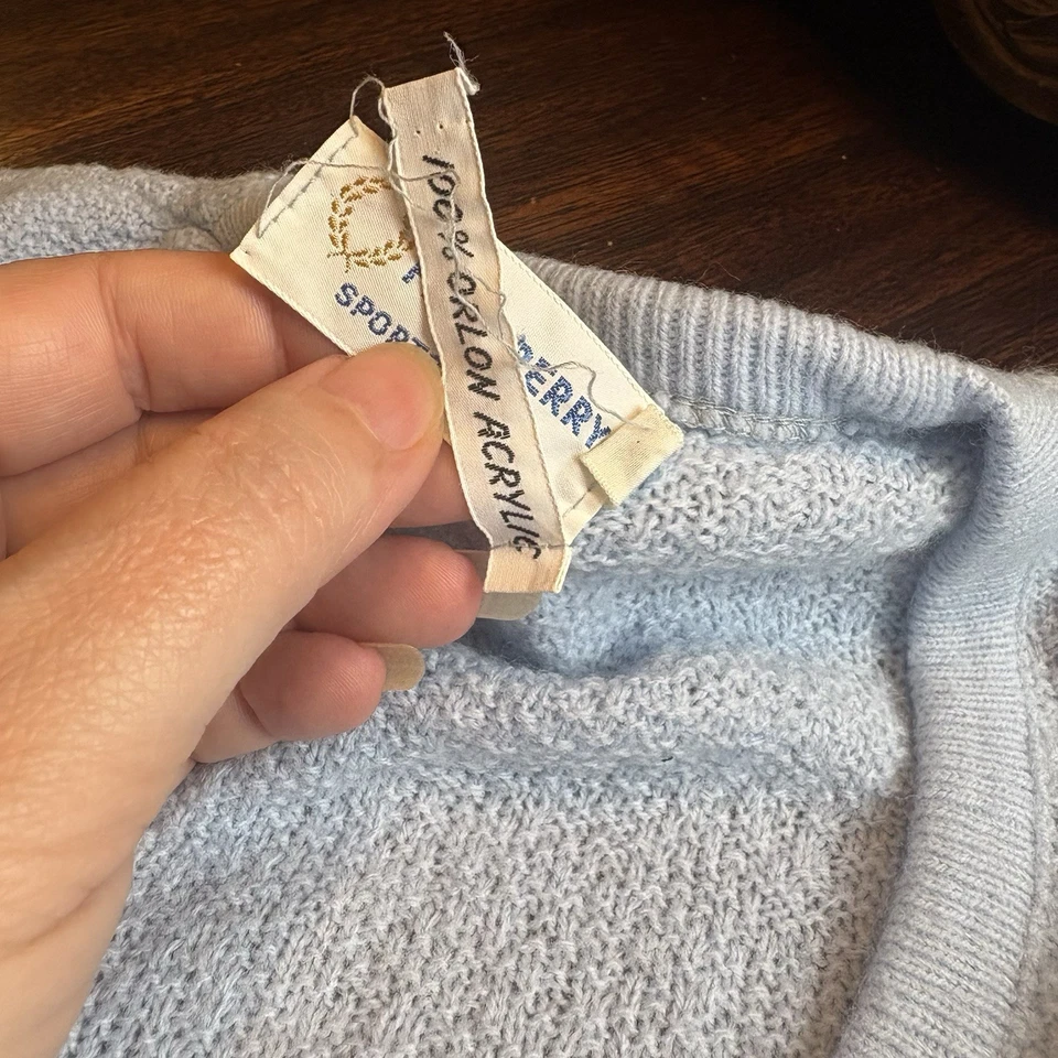 复古 NOS Fred Perry 100% Orlon 丙烯酸浅蓝色 XL 男式毛衣非常柔软 — 第 3/4 张图片