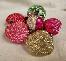 6 Antique German Mercury Glass Feather Tree Christmas Ornaments Bumpy Red Green