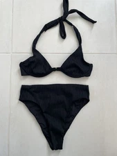 L Space Swim Women Sz S Bikini Swimsuit Ribbed High Waist Black Swimwear