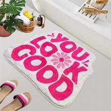 You Look Good Bath Mat Pink 21x25 Inch Soft Absorbent Microfiber Preppy Rug