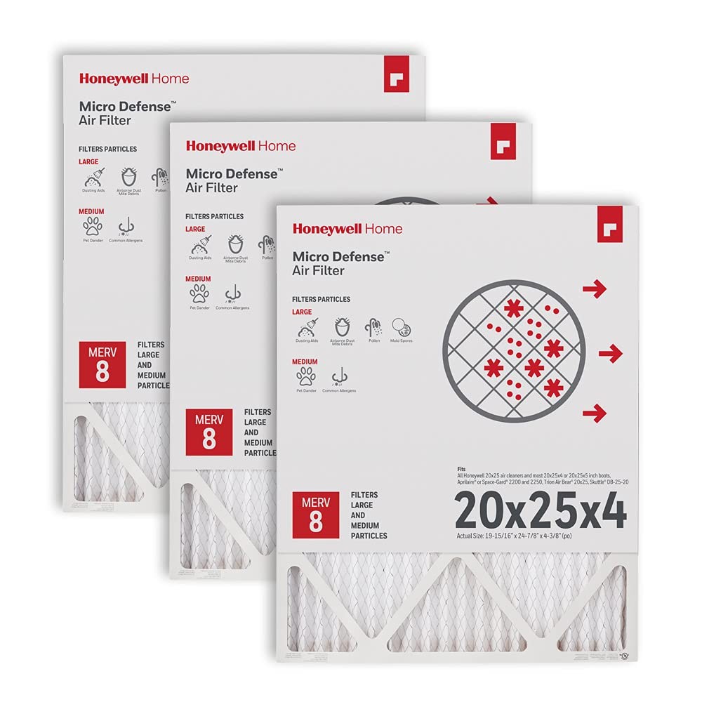 Honeywell Home 20x25x4 MERV 8, AC Furnace Air Filter, 3 PACK 4.4" x 25" x 20" 