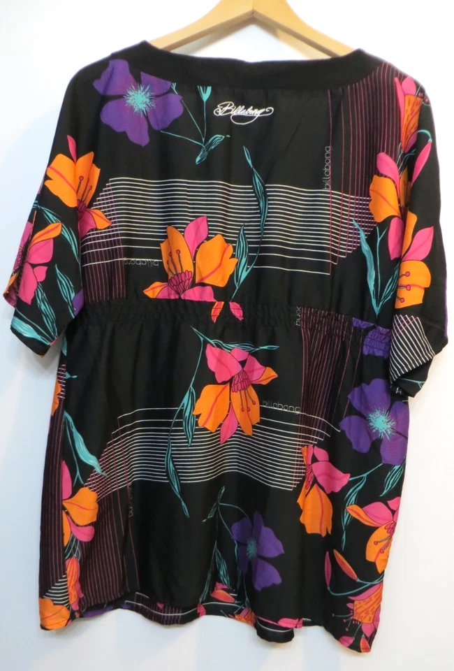 Camisa Billabong Mujer 14 XL Negra Multicolor Floral Relax Pullover Manga Corta Foto 4 de 4