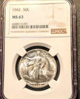 1942 Walking Liberty Half Dollar NGC MS-63 - BRIGHT LUSTER!!