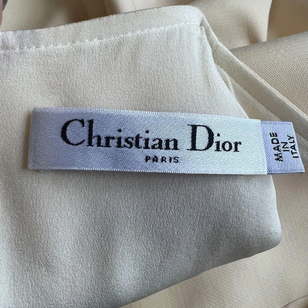 OFF WHITE Buon articolo Christian Dior sciarpa abito beige svasato Christian Dior bianco sporco tre