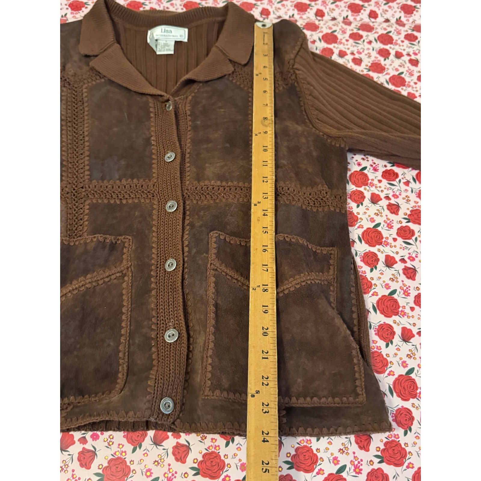 Lisa International Brown Suede Patchwork Ribbed K… - image 3